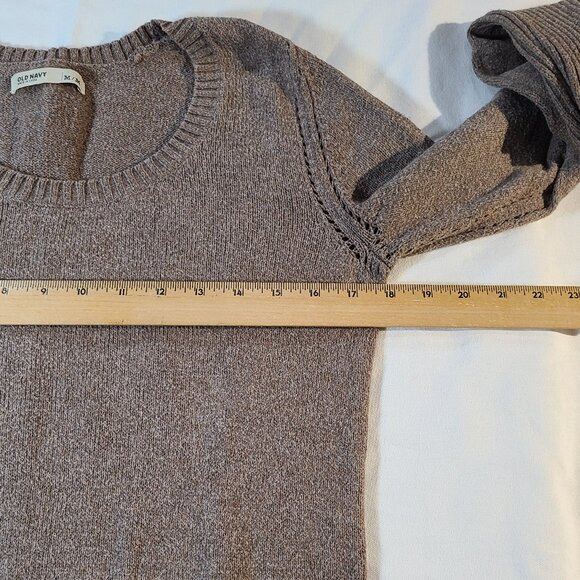 Old Navy Brown Knit Sweater Medium | Classic Long Sleeve Pullover Unisex - Picture 3 of 7